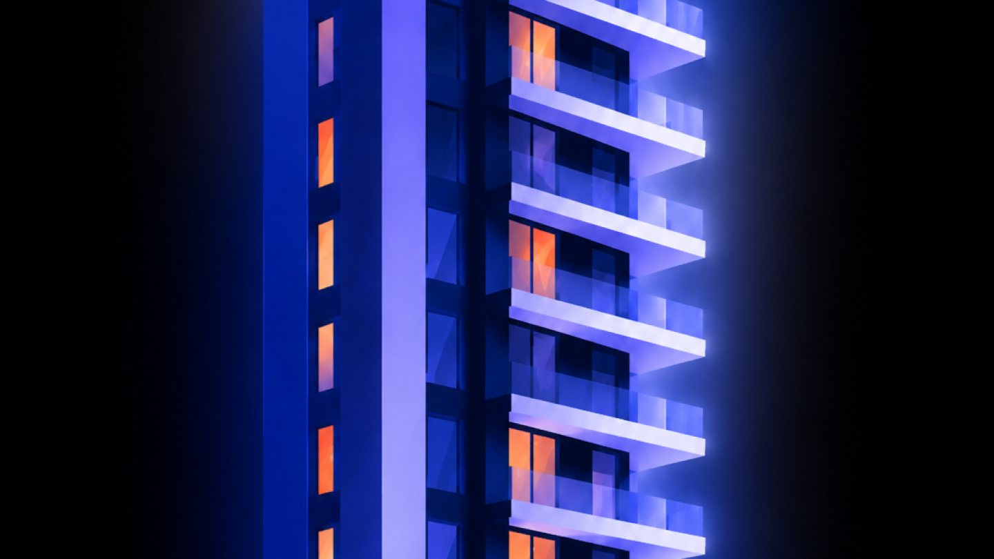 Tour r&eacute;sidentielle illustr&eacute;e, plusieurs &eacute;tages avec balcons
